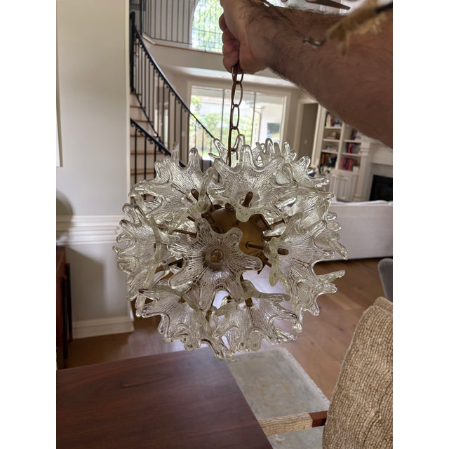 Brass Vintage Italian Murano Style Sputnik Chandelier in the Manner of Paolo Venini "Espirit", 28 Glass Florets For Sale - Image 8 of 18
