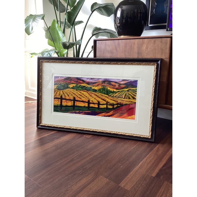 Goldenrod Susan R. Wilson Original Oilstick Landscape of Midwestern Farmland, Signed & Professionally Framed For Sale - Image 8 of 8
