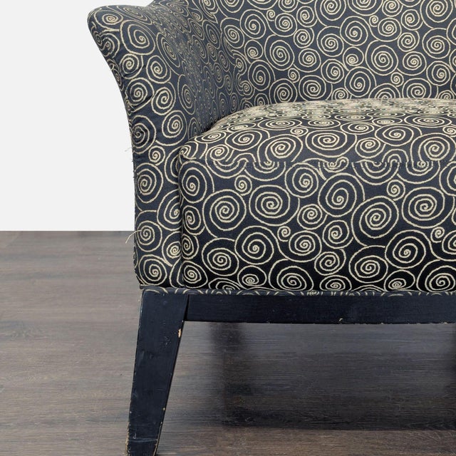 Black Comfortable Lounge Chair With Swirl Pattern Upholstery For Sale - Image 8 of 9