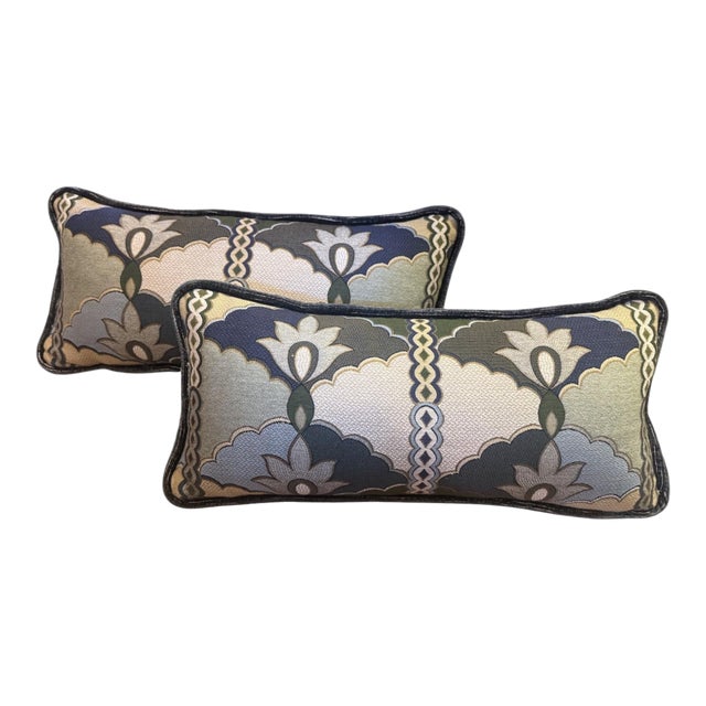 Pair of Luxurious Patterned Lumbar Pillows For Sale