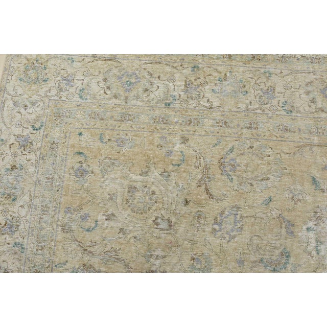 Tabriz Rug 9’2” X 10’8” Beige Wool Vintage Distressed Hand-Knotted Carpet For Sale - Image 9 of 15