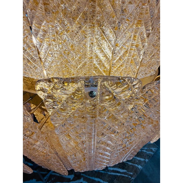 1970s 1970s Monumental Amber Textured Glass Leaf Tiered Chandelier For Sale - Image 5 of 11
