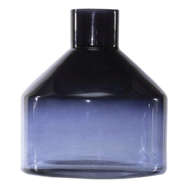 Blue Soda Lime Glass Bottle Vase 6"H For Sale