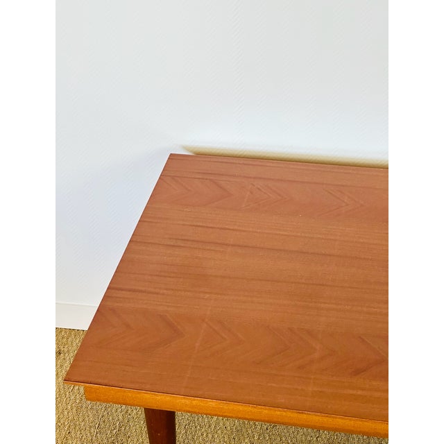 Brown Art Deco Style Dining Table in Varnished Chevron-Patterned Wood, 1950 For Sale - Image 8 of 11