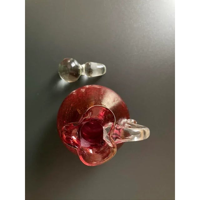 Glass Victorian Cranberry Crackled Glass Decanter With Round Stopper For Sale - Image 7 of 12