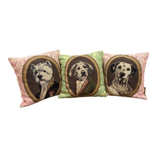 Rare Vintage Thierry Poncelet Dog Portrait Pillows For Sale