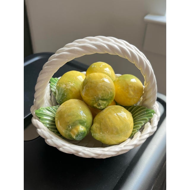 1970s 1970s Italian Trompe L"Oeil Petite Woven Rope Basket of Lemons For Sale - Image 5 of 11