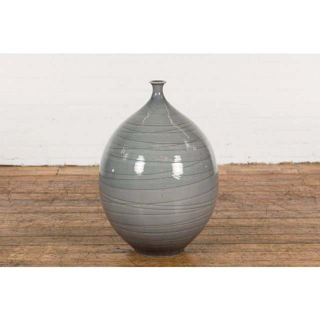 Contemporary Early 21st Century Silver Grey Glazed Ceramic Vase For Sale - Image 3 of 12