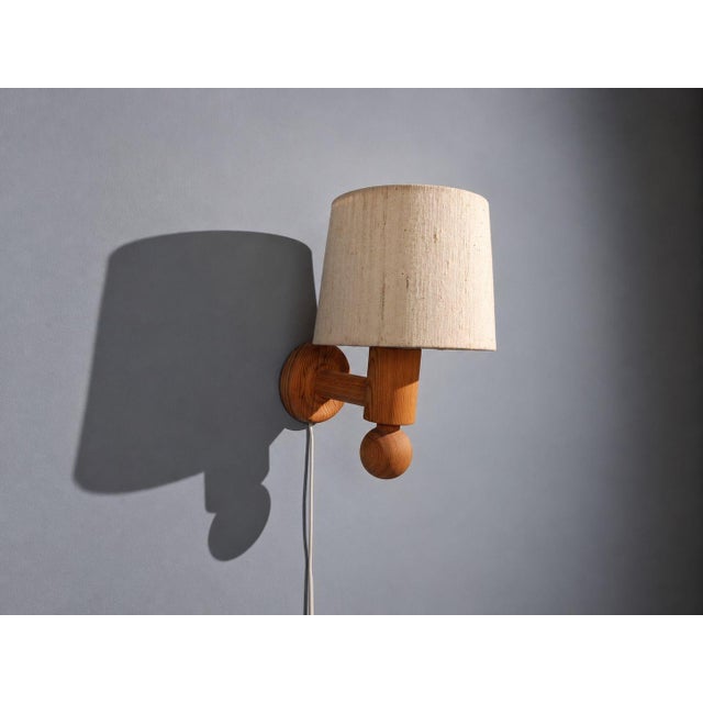 1970s 1970s Uno Kristiansson, Swedish Modern, Pine, Fabric, Wall Sconce For Sale - Image 5 of 10