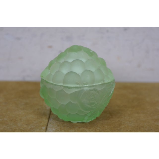 Antique French Green Uranium Glass Grape Cluster Compote Trinket Box 6" For Sale - Image 4 of 16