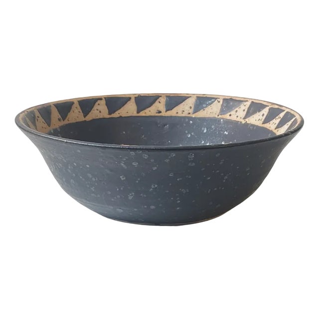 Brutalist Black Stoneware Bowl with Shark Teeth Pattern, 2000s For Sale