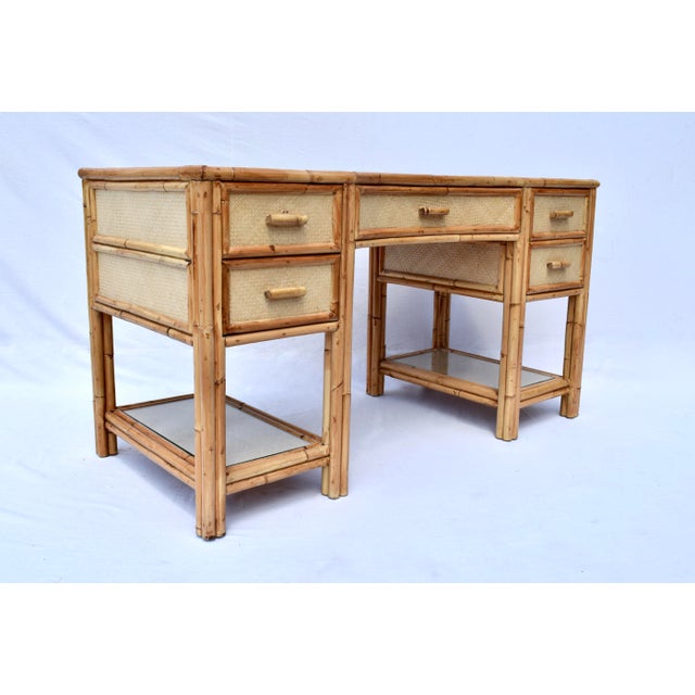 1970s British Colonial Style Vintage Bamboo and Grasscloth Desk Set For Sale - Image 5 of 12