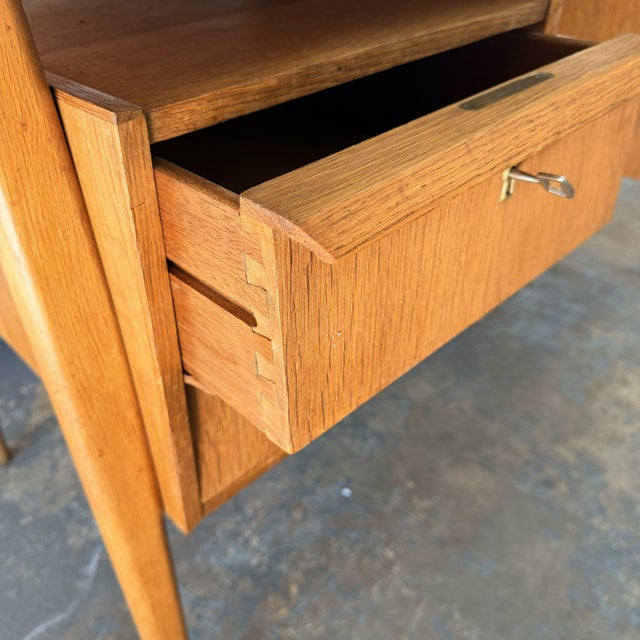 Rare Vintage Danish Modern Floating Top Quarter-Sawn Oak Desk Gunnar Nielsen Tibergaard Attributed For Sale - Image 10 of 12