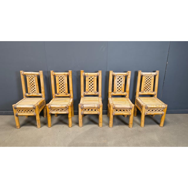 Boho Chic Chunky Bamboo Dining Chairs, 1960, Set of 5 For Sale - Image 14 of 16