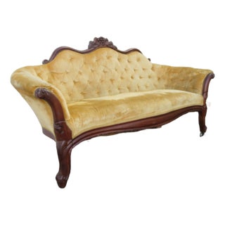 Late 1800s Victorian Carved Solid Mahogany Settee Loveseat Sofa 6000 For Sale