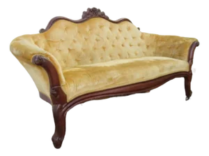 Late 1800s Victorian Carved Solid Mahogany Settee Loveseat Sofa 6000