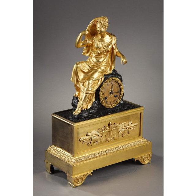 Traditional Restoration Period Gilt Bronze Clock with a Young Woman For Sale - Image 3 of 18