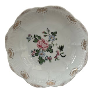 Antique Schwarzenhammer Bavaria European Traditional Floral Porcelain Bowl With Gilt Scalloped Rim For Sale