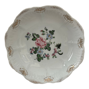 Antique Schwarzenhammer Bavaria European Traditional Floral Porcelain Bowl With Gilt Scalloped Rim