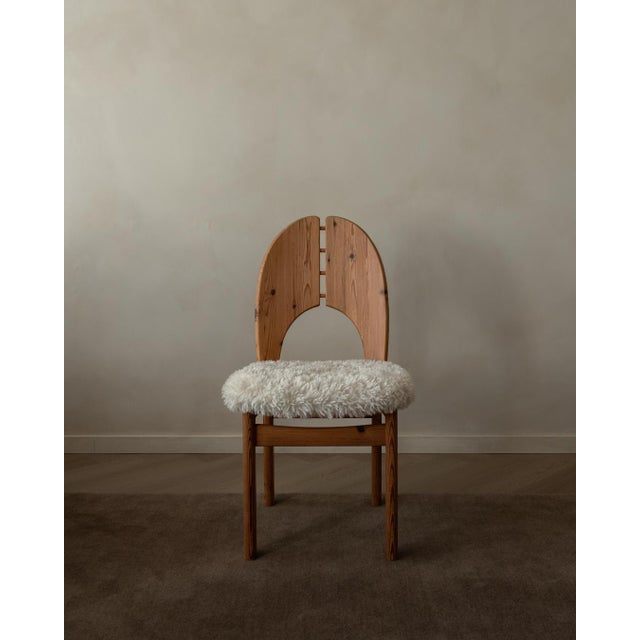 Brown Scandinavian Modern Pine Dining Chairs in Faux Sheepskin, 1970s, Set of 4 For Sale - Image 8 of 18