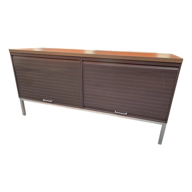 1980s Steelcase Industrial Vintage Mid Century Modern Metal Credenza Cabinet For Sale