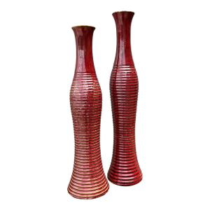 Vintage Pair of Ribbed Tall Vases