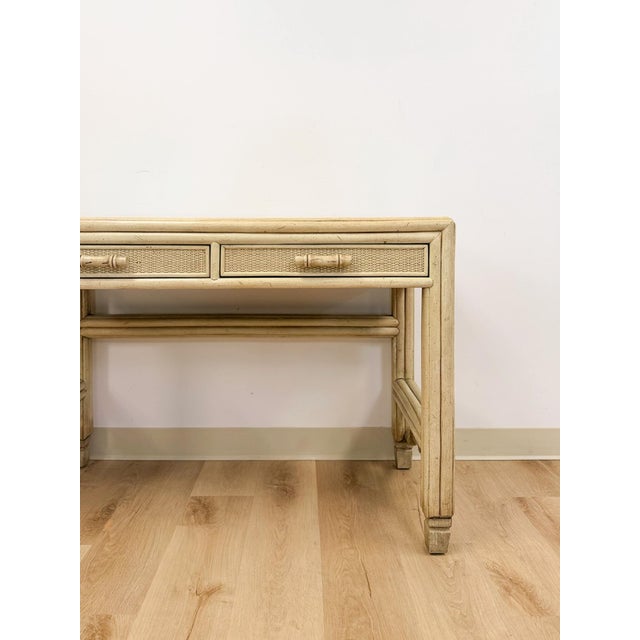 Vintage Ficks Reed Style Faux Bamboo Petite Desk With Drawers Wicker Coastal MCM For Sale - Image 12 of 13