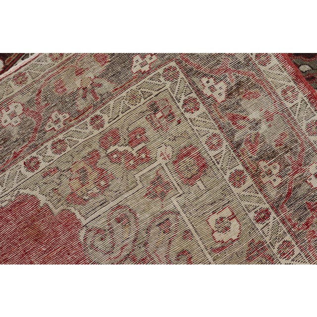 Antique Turkish Oushak Rug With Medallion in Soft Red, Light Green & Brown For Sale - Image 16 of 16