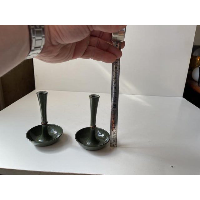 Candleholders in Green Enamel, Brass & Cast Iron from Jens Harald Quistgaard, 1960s, Set of 2 For Sale - Image 6 of 10