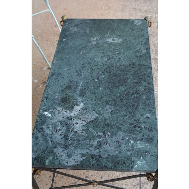 Campaign 1970s Neoclassical Green Marble Top / Brass Lions / Paw Feet Metal Coffee Table & End Table Set For Sale - Image 3 of 18