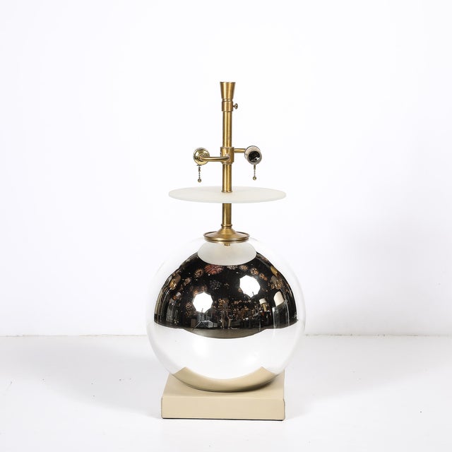 Modernist Mercury Glass Table Lamps With Leather Wrapped Bases by Lorin Marsh For Sale - Image 10 of 17