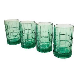 Gridded Green Tumblers - Set of 4 - Anchor Hocking Tartan For Sale