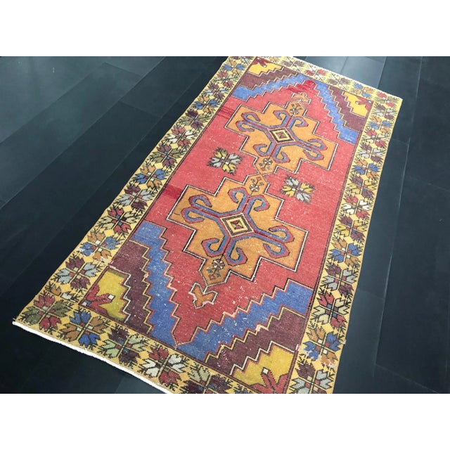 Textile Red Orange and Yellow Faded Oushak Turkish Traditional Vintage Tribal Area Rug For Sale - Image 7 of 11
