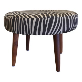 Danish Stool in Teak with Zebra Striped Upholstery, 1960s For Sale