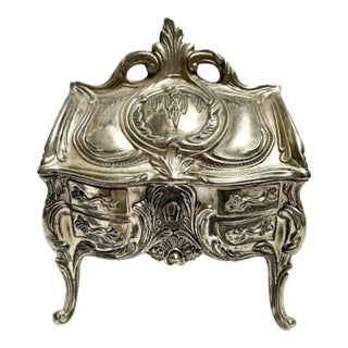 1940s Antique Silver French Desk Style Jewelry Box For Sale