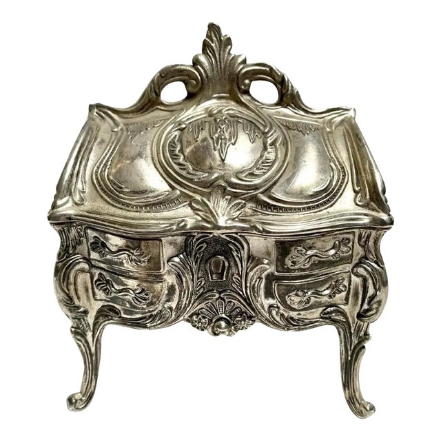 1940s Antique Silver French Desk Style Jewelry Box For Sale