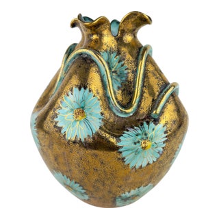 Midcentury Jw Co Hand Painted Gilt Vase For Sale