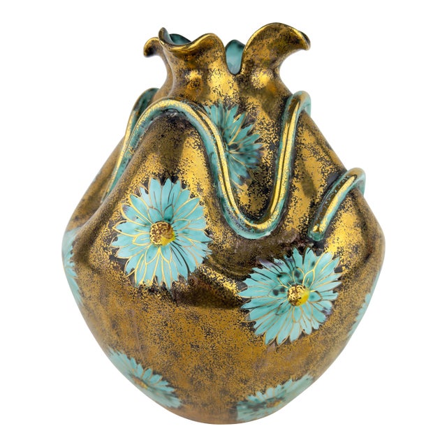 Midcentury Jw Co Hand Painted Gilt Vase For Sale