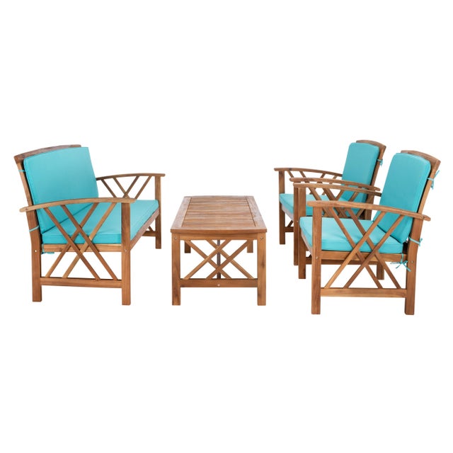Fontana 4-Piece Outdoor Set, Natural/Aqua For Sale - Image 9 of 10
