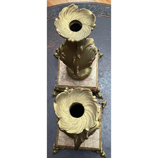 Metal Antique Pair of Art Nouveau 1890s Marble & Gilt Metal Garniture Vases For Sale - Image 7 of 8