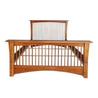 Custom Black Walnut Arts & Crafts Mission Style Queen Size Bed For Sale