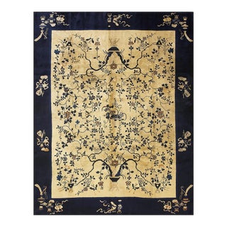 1920s Beige Cream Tree-of-Life Vase Deco Traditional Antique Chinese Peking Rug For Sale