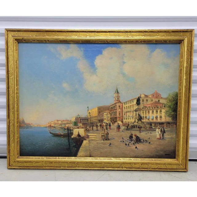 A large oil on canvas painting by Nicholas Briganti (1861 - 1944), an American artist known for luminous landscapes. This...