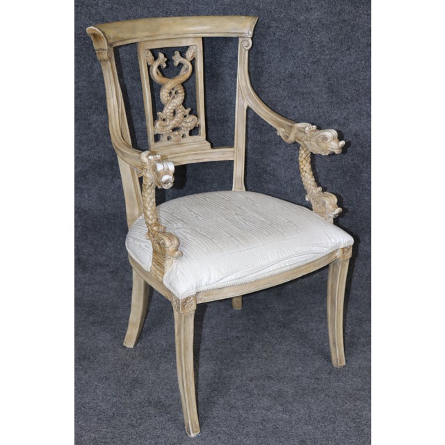 Ivory Set of 4 19th C. Italian Directoire Style Painted Dolphin Arm Dining Chairs For Sale - Image 8 of 15