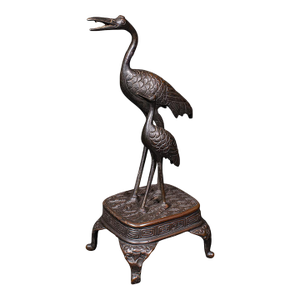 Vintage Okimono Figure, Two Cranes, Japanese, Bronze, Bird Study, Art Deco, 1940