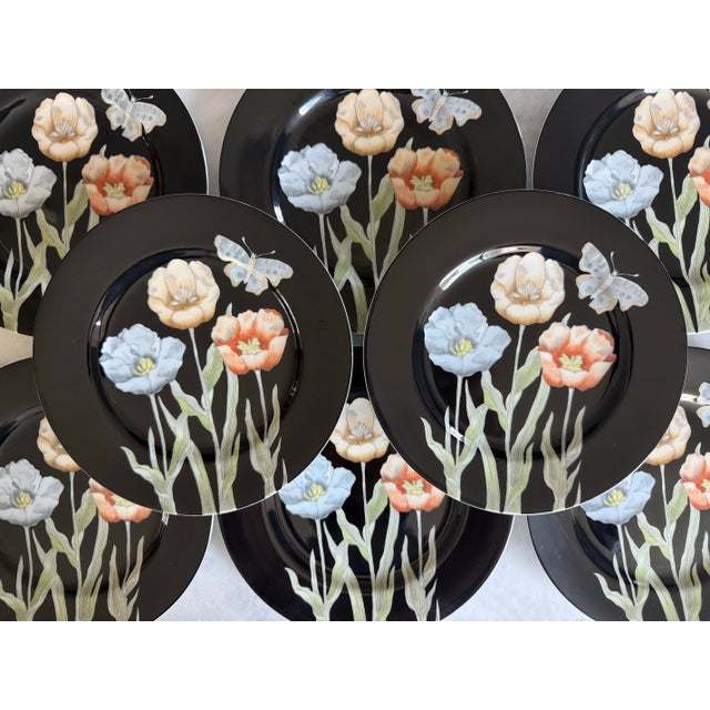 Mid-Century Modern Set of 8 Fitz and Floyd Midnight Poppy Salad Plates For Sale - Image 3 of 6