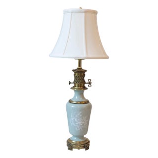 19th-Century French Porcelain and Bronze Table Lamp with Floral Motif For Sale