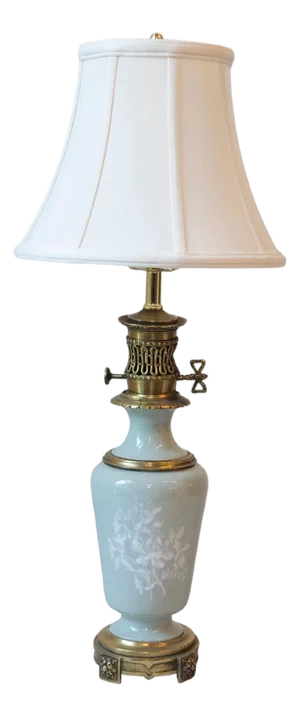 19th-Century French Porcelain and Bronze Table Lamp with Floral Motif