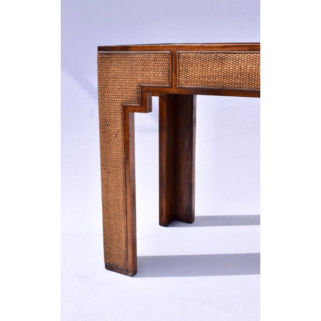 1970s Mid Century Modern Grasscloth Parsons Console Table For Sale - Image 10 of 11