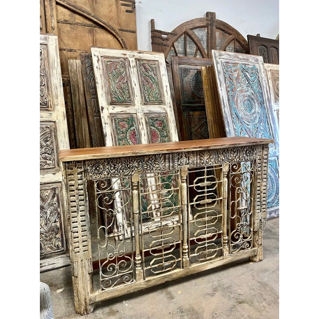 Midcentury Console Table Wrought Iron Ornate Carved Entryway Table 64 For Sale - Image 10 of 11